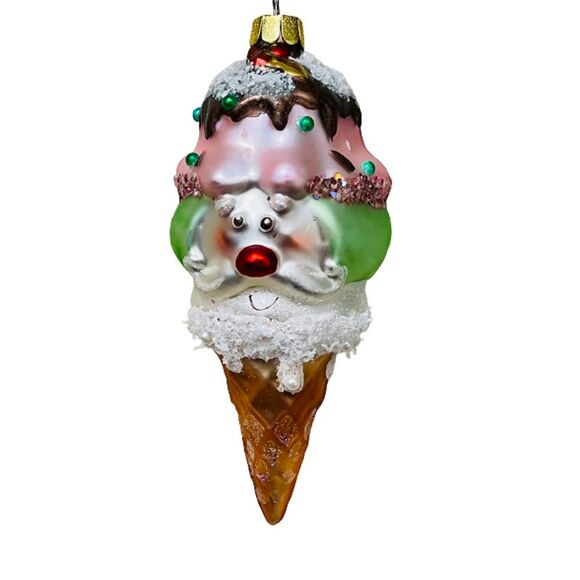 Jolly Snowman Ice Cream Cones Christmas Holiday Ornaments Set of 2 - Picture 3 of 6